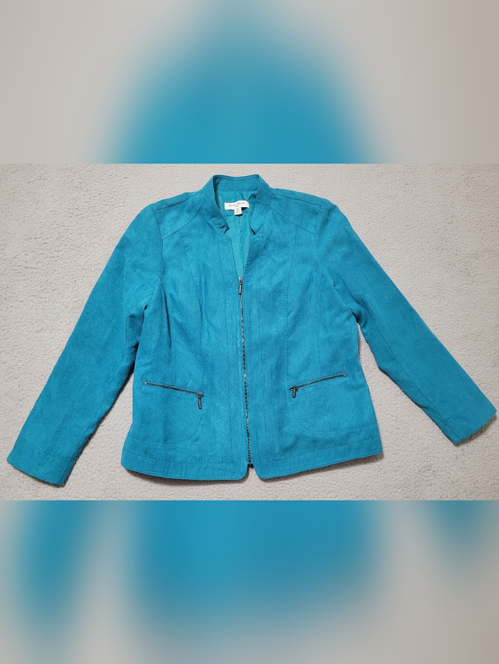 Studio Works Petite Womens Teal Faux Suede Jacket Size 10P